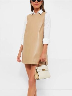 Tuckernuck HYACINTH HOUSE Bitsy Faux Leather Mini Swing Dress Butterscotch Sz L